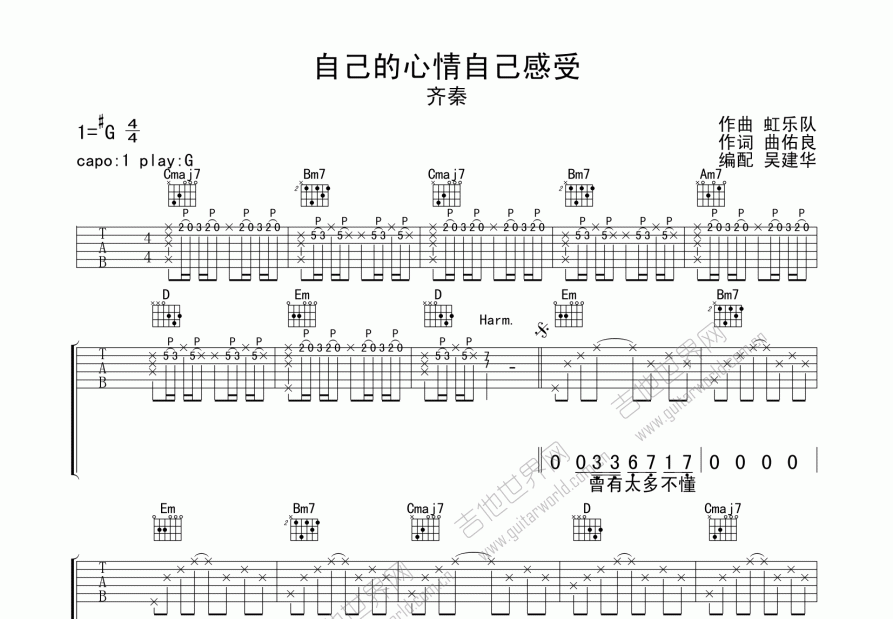 自己的心情自己感受吉他谱预览图