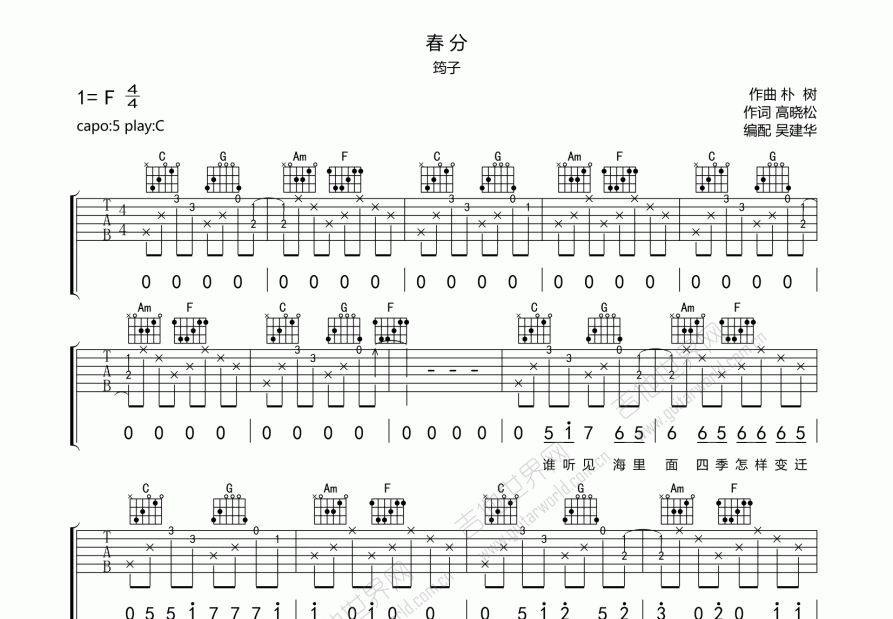 春分吉他谱预览图