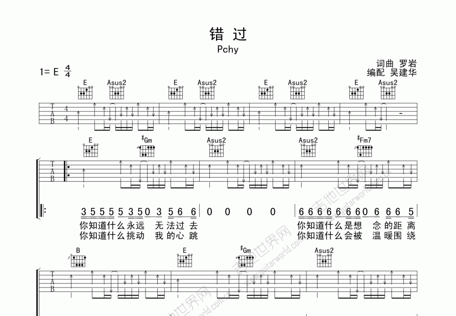 错过吉他谱预览图