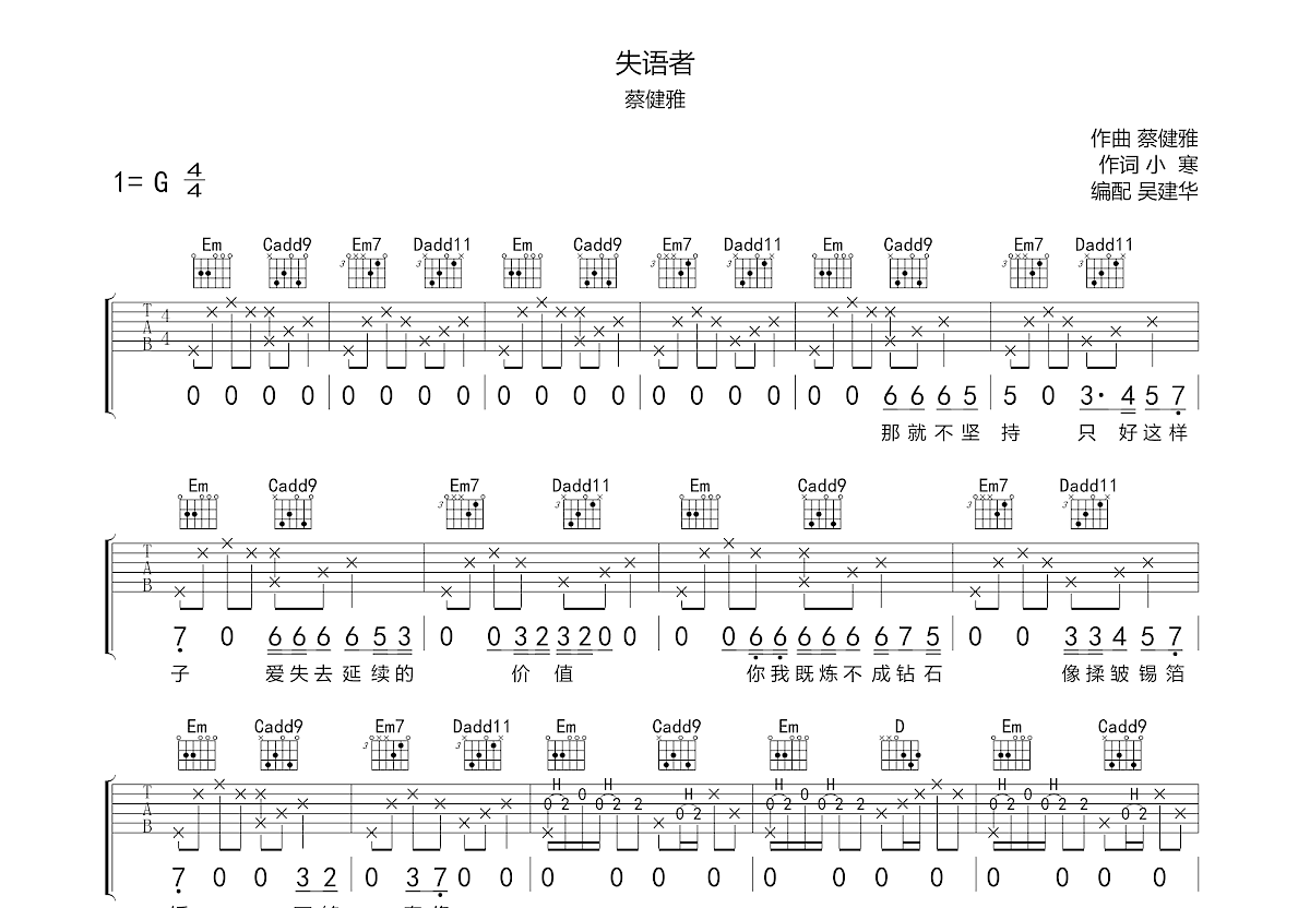 失语者吉他谱预览图