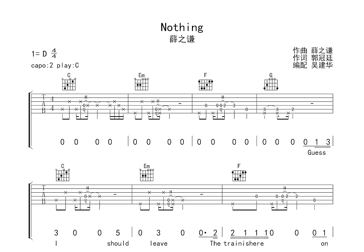 Nothing吉他谱预览图