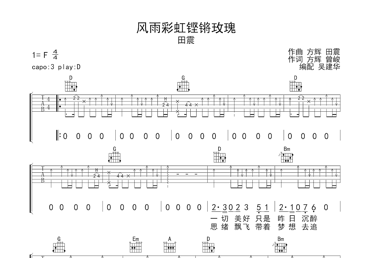 风雨彩虹铿锵玫瑰吉他谱预览图