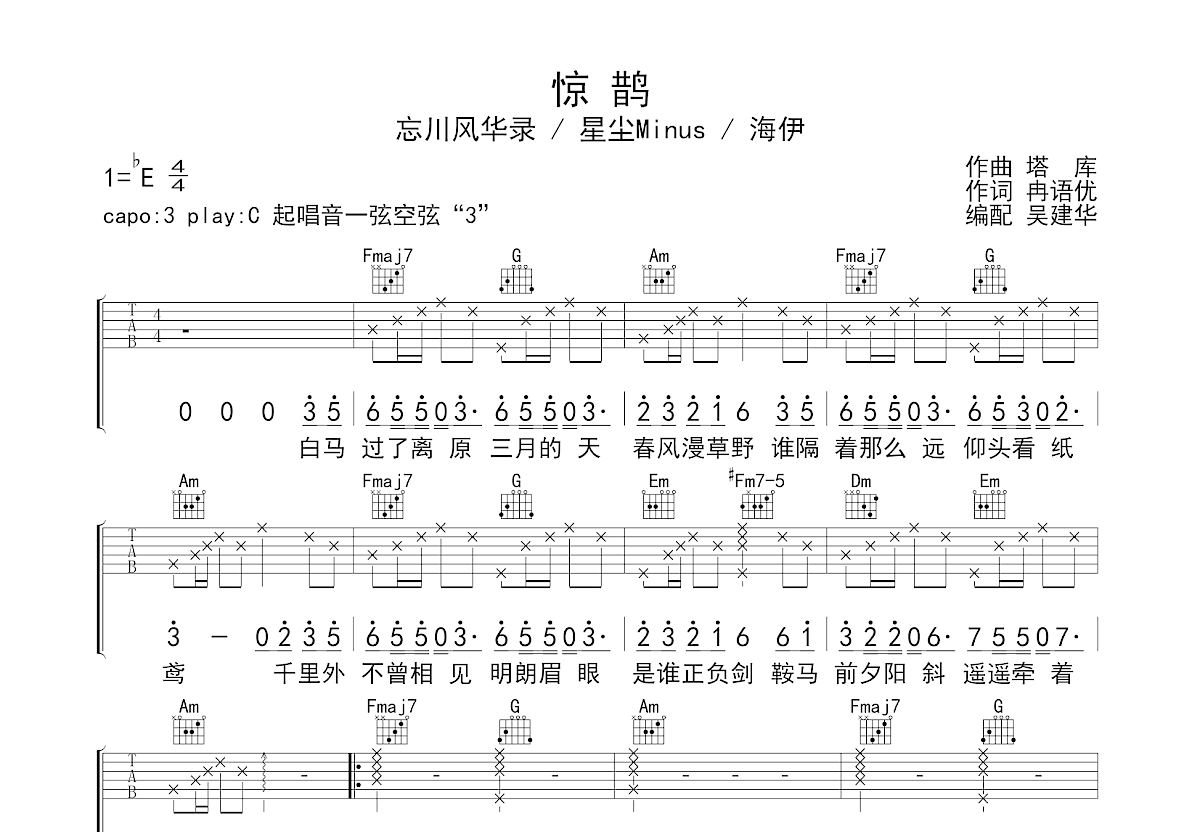 惊鹊吉他谱预览图