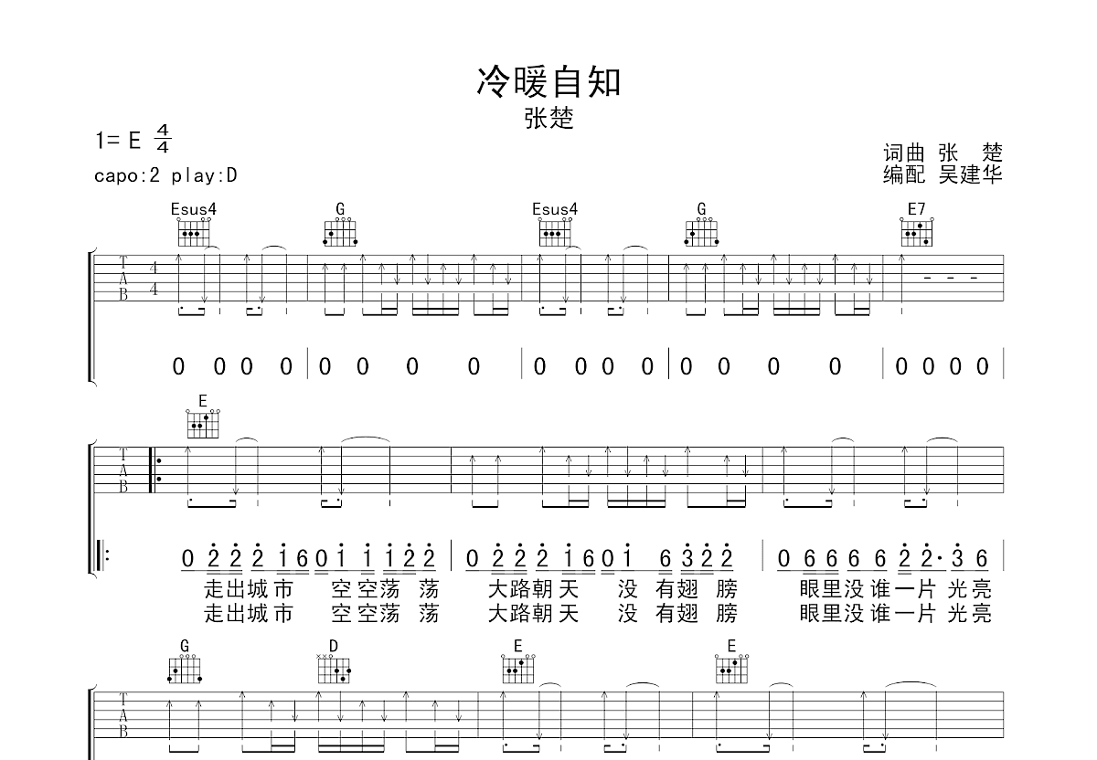 冷暖自知吉他谱预览图