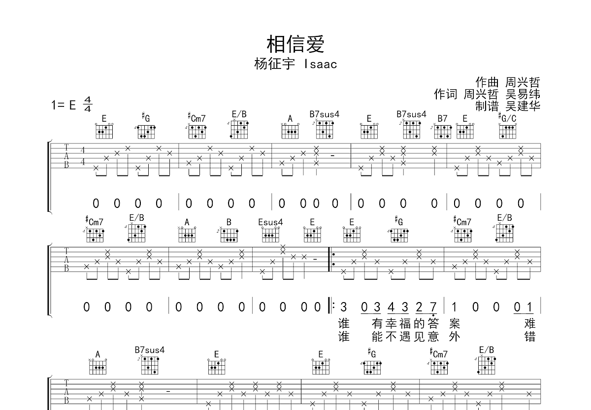 相信爱吉他谱预览图