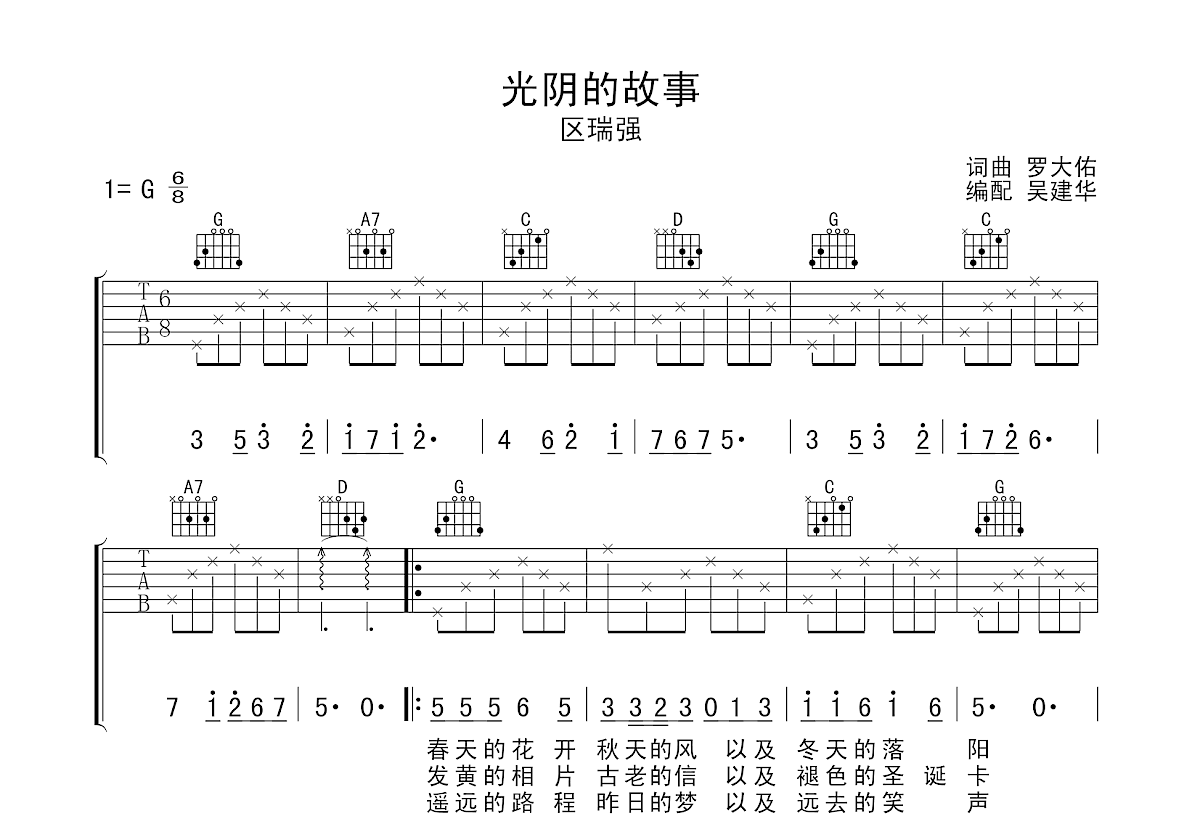 光阴的故事吉他谱预览图