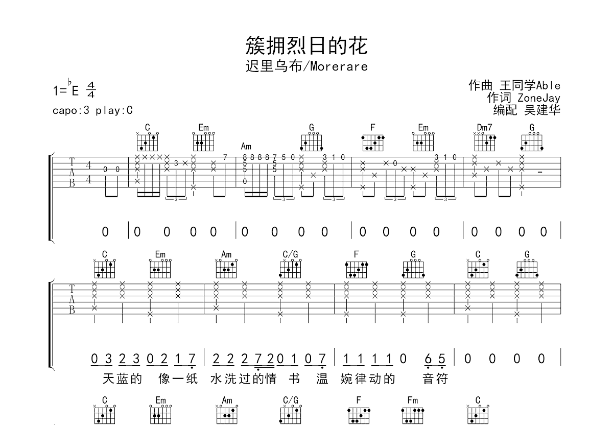 簇拥烈日的花吉他谱预览图