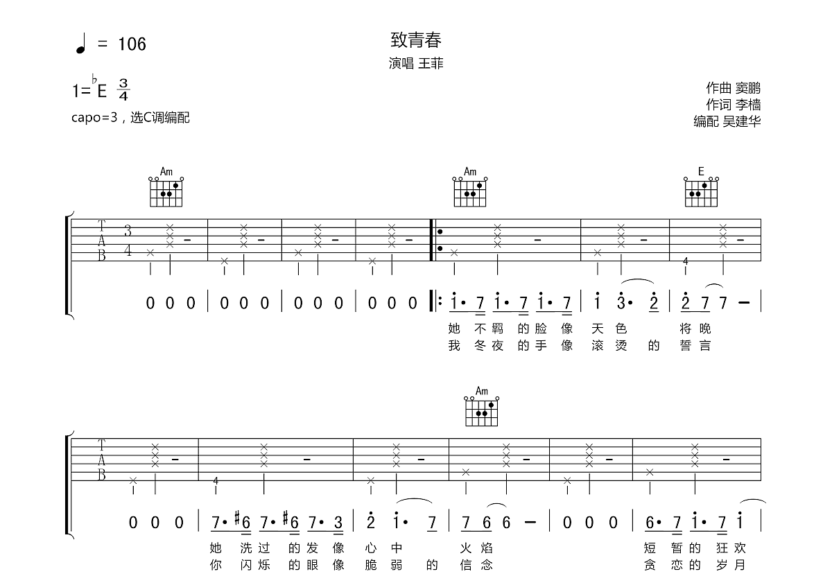 致青春吉他谱预览图