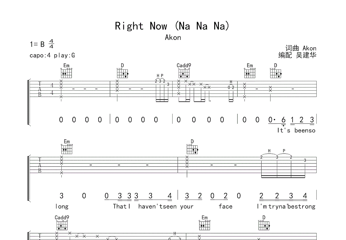 Right Now (Na Na Na)吉他谱预览图