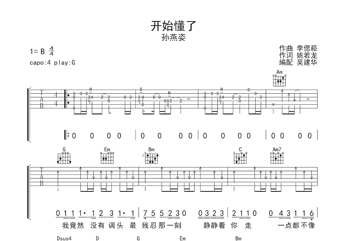 开始懂了吉他谱预览图