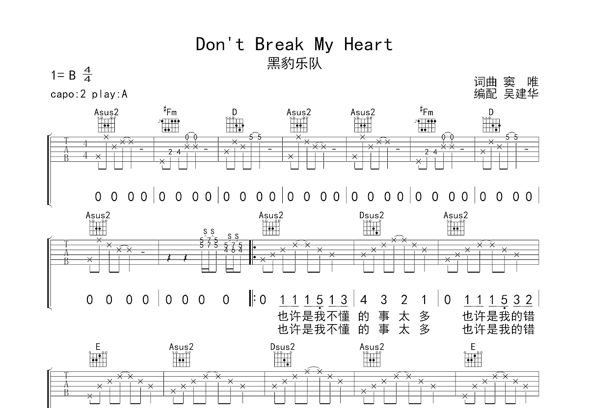 Don't Break My Heart吉他谱预览图