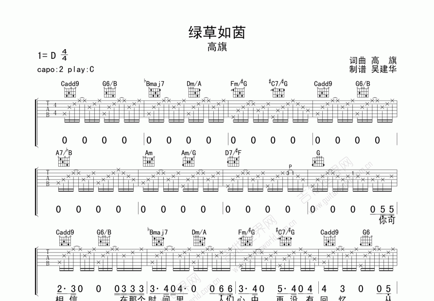 绿草如茵吉他谱预览图