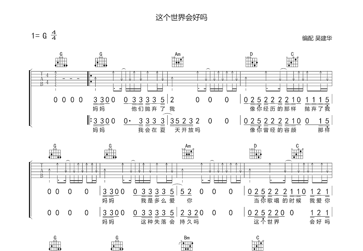 这个世界会好吗吉他谱预览图