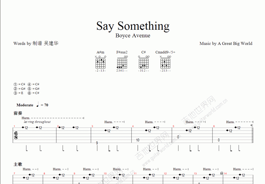 SAY SOMETHING吉他谱预览图