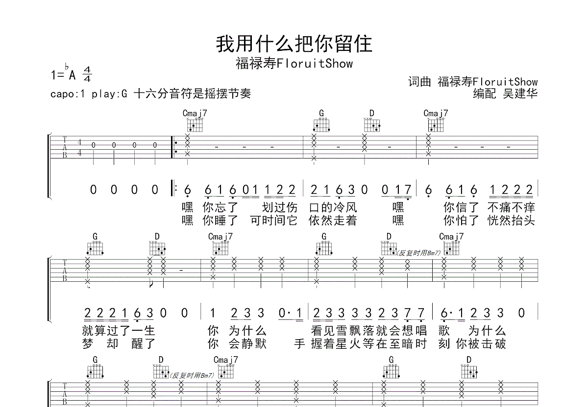 我用什么把你留住吉他谱预览图