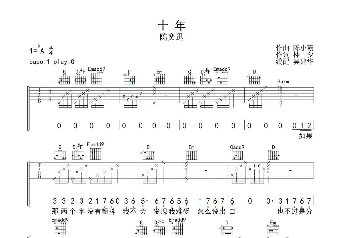 十年吉他谱预览图