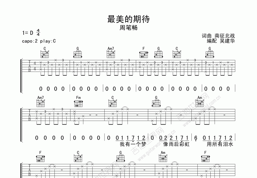 最美的期待吉他谱预览图