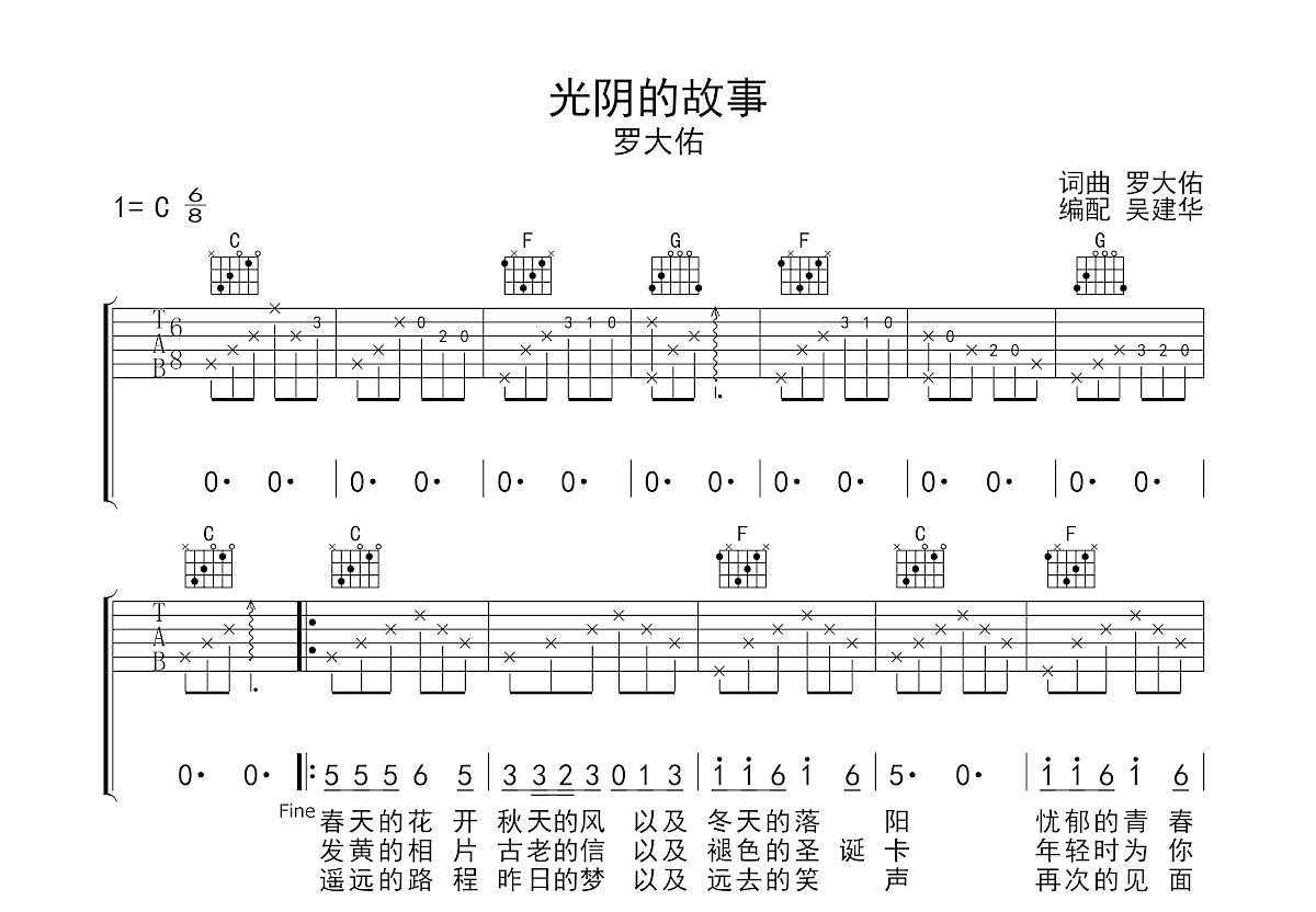 光阴的故事吉他谱预览图