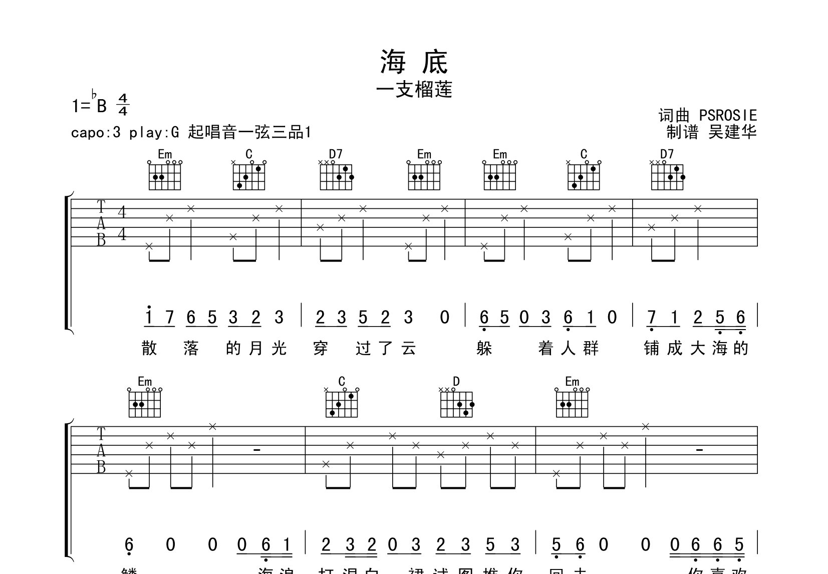 海底吉他谱预览图