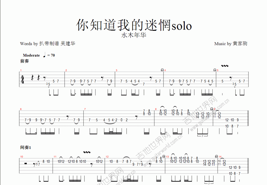 你知道我的迷惘吉他谱预览图