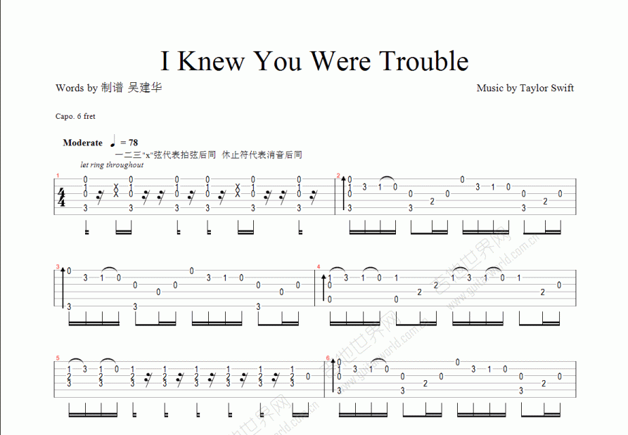 i knew you were trouble吉他谱预览图