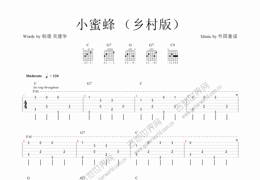 小蜜蜂吉他谱预览图