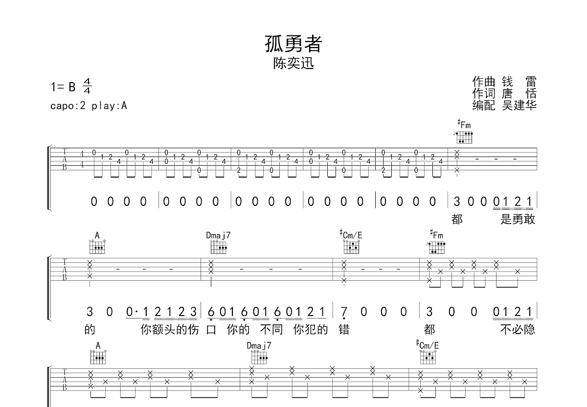 孤勇者吉他谱预览图