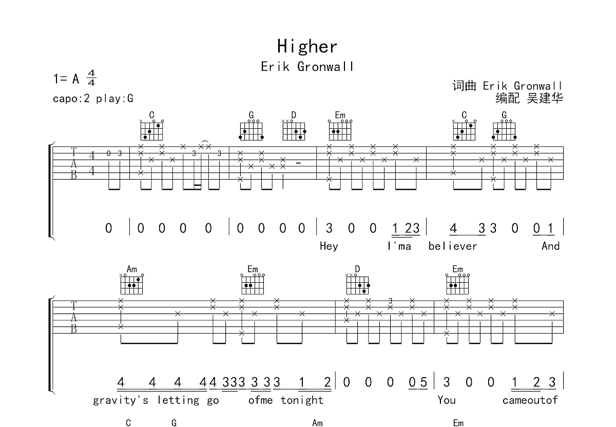 Higher吉他谱预览图