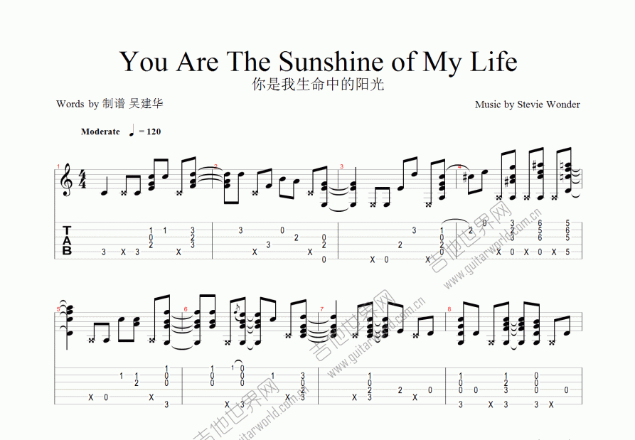 You Are The Sunshine of My Life吉他谱预览图