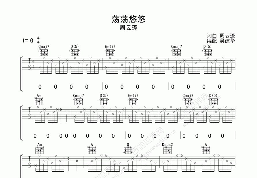 荡荡悠悠吉他谱预览图