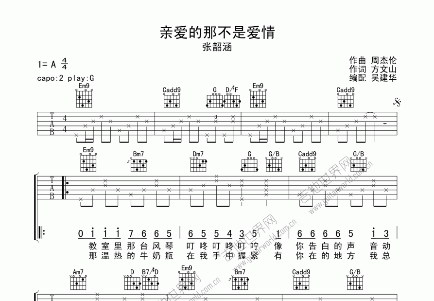 亲爱的那不是爱情吉他谱预览图