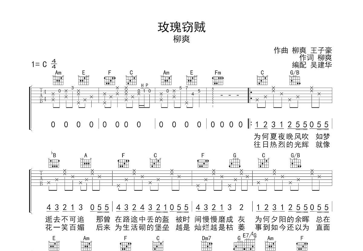 玫瑰窃贼吉他谱预览图