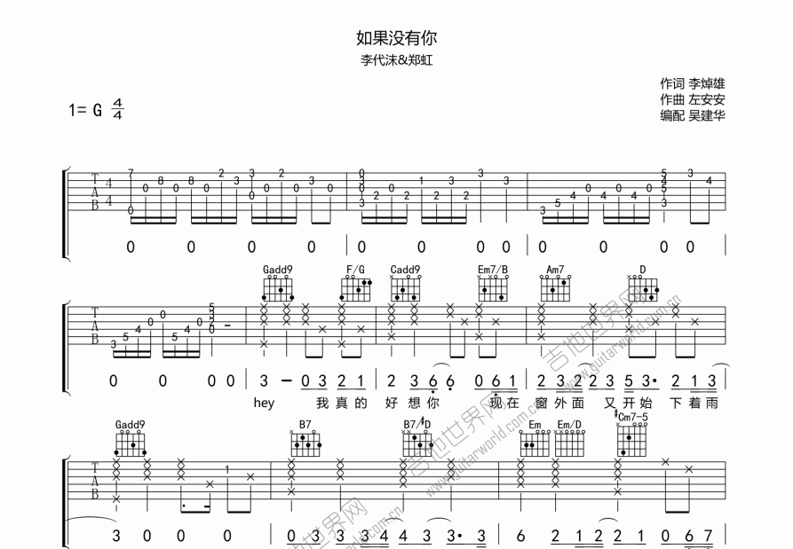 如果没有你吉他谱预览图