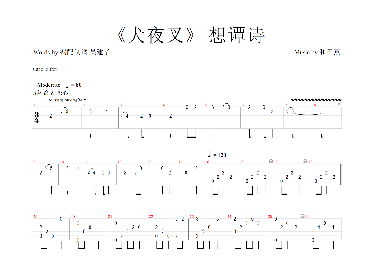 想谭诗吉他谱预览图