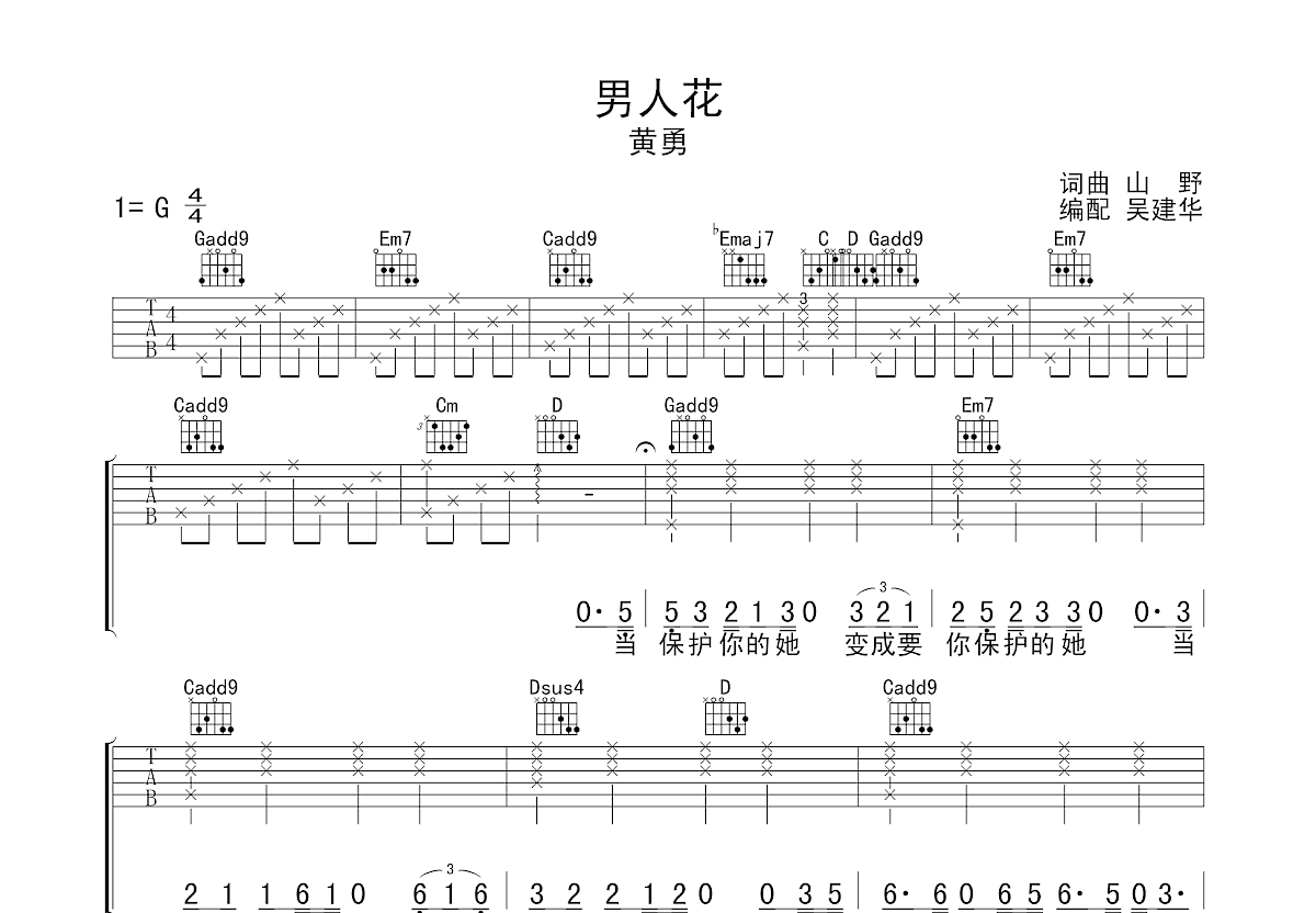 男人花吉他谱预览图