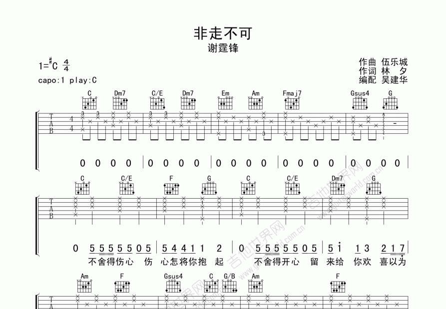 非走不可吉他谱预览图