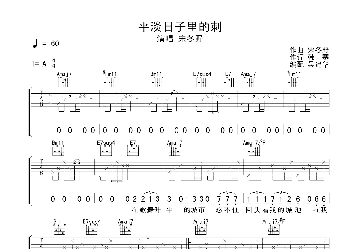 平淡日子里的刺吉他谱预览图