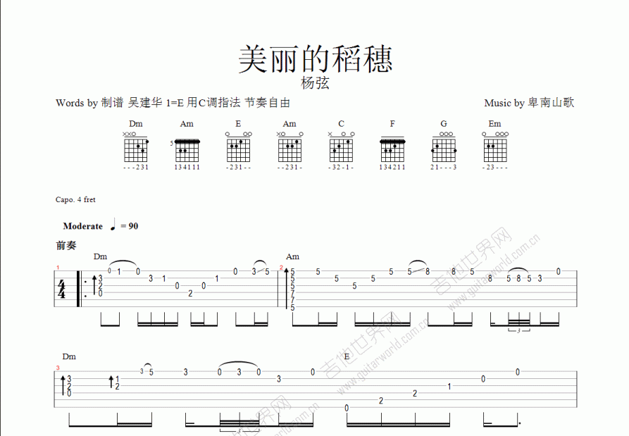 美丽的稻穗吉他谱预览图