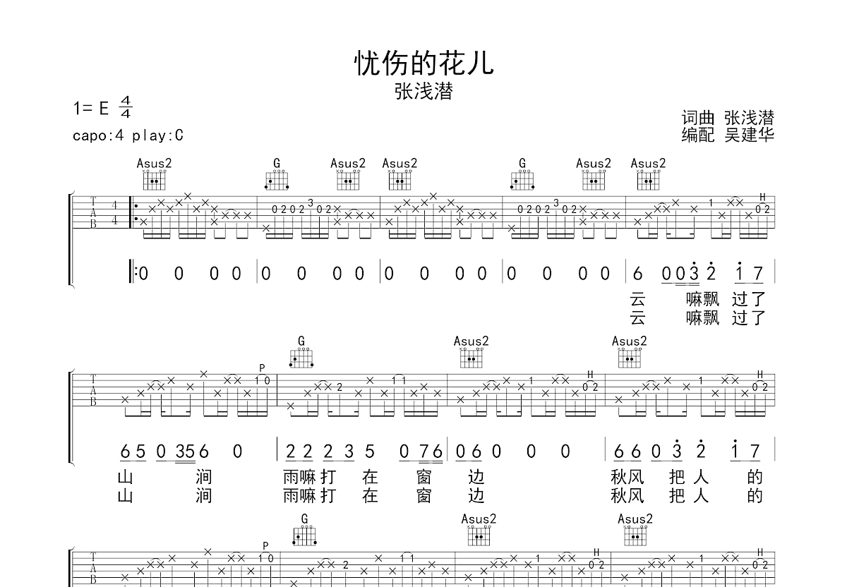 忧伤的花儿吉他谱预览图