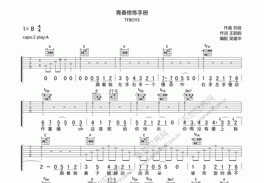 青春修炼手册吉他谱预览图