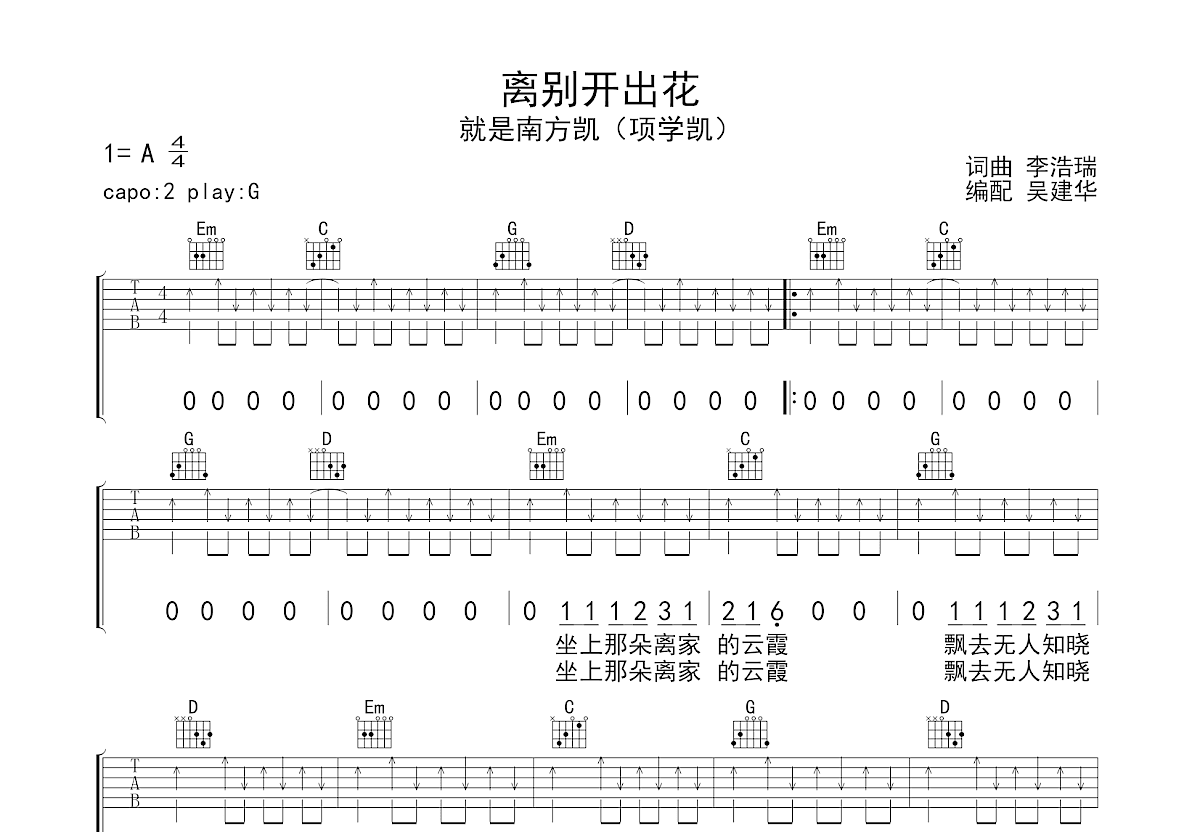 离别开出花吉他谱预览图