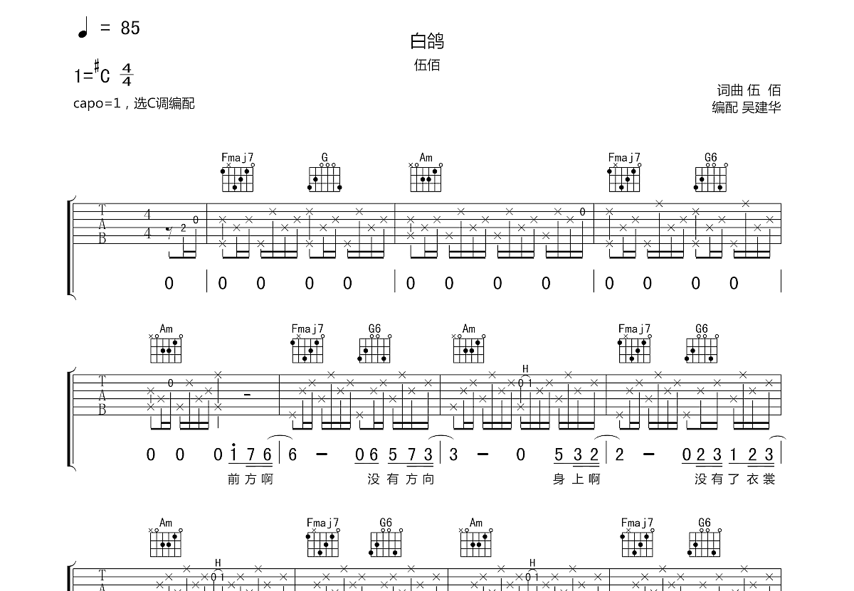 白鸽吉他谱预览图