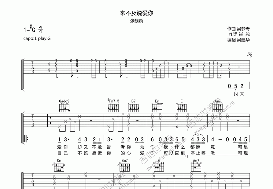 来不及说爱你吉他谱预览图