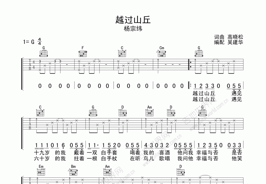 越过山丘吉他谱预览图