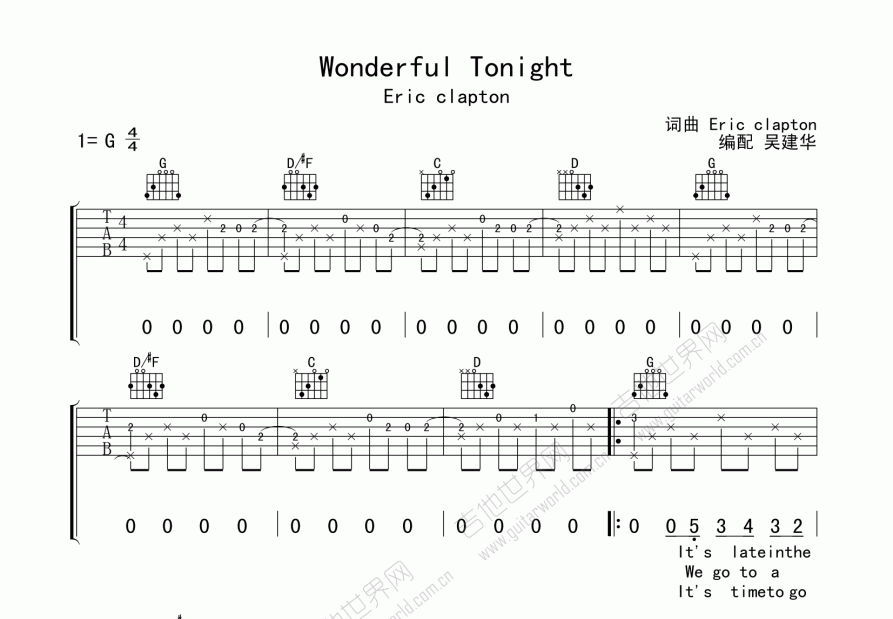 wonderful tonight吉他谱预览图