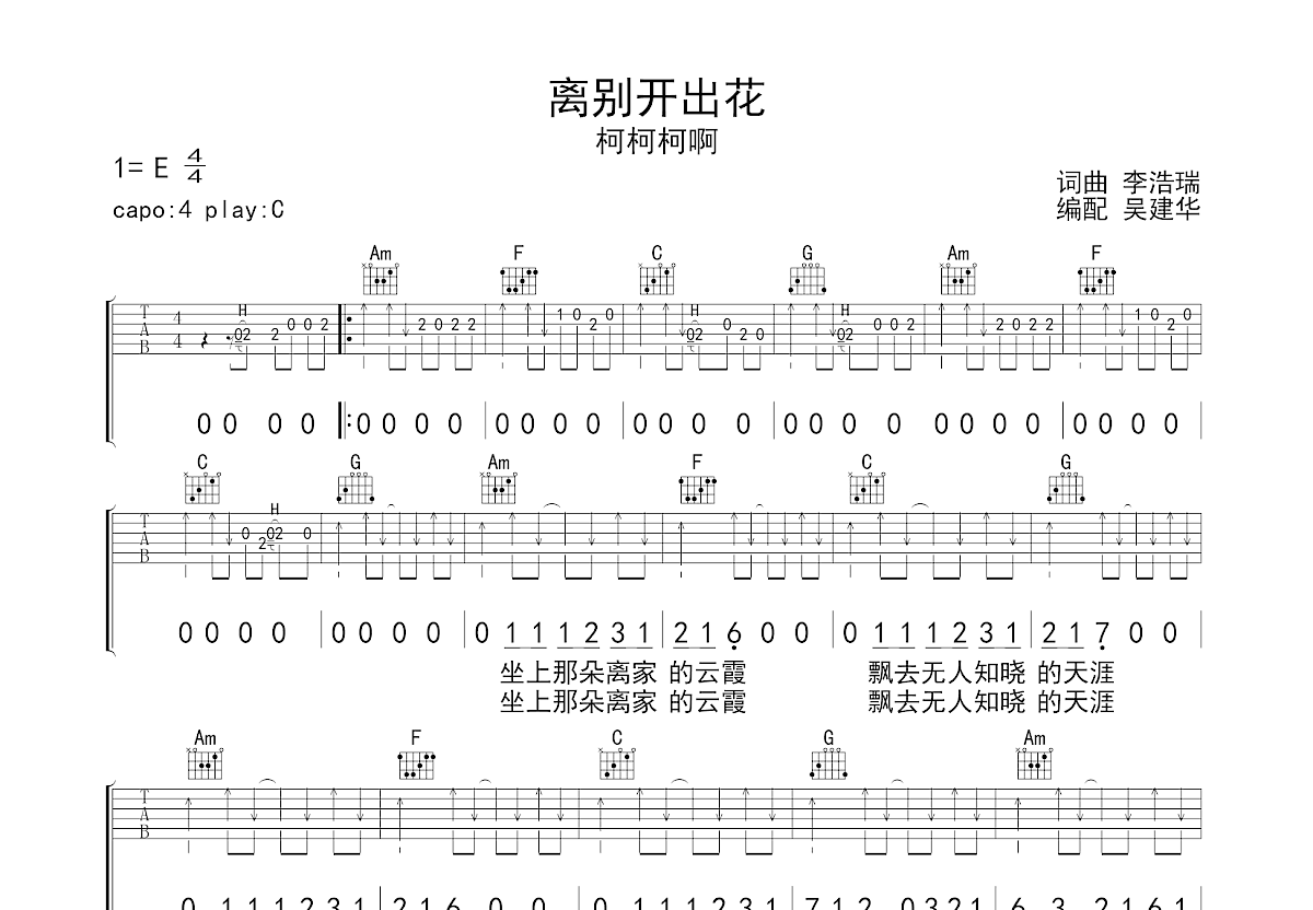 离别开出花吉他谱预览图