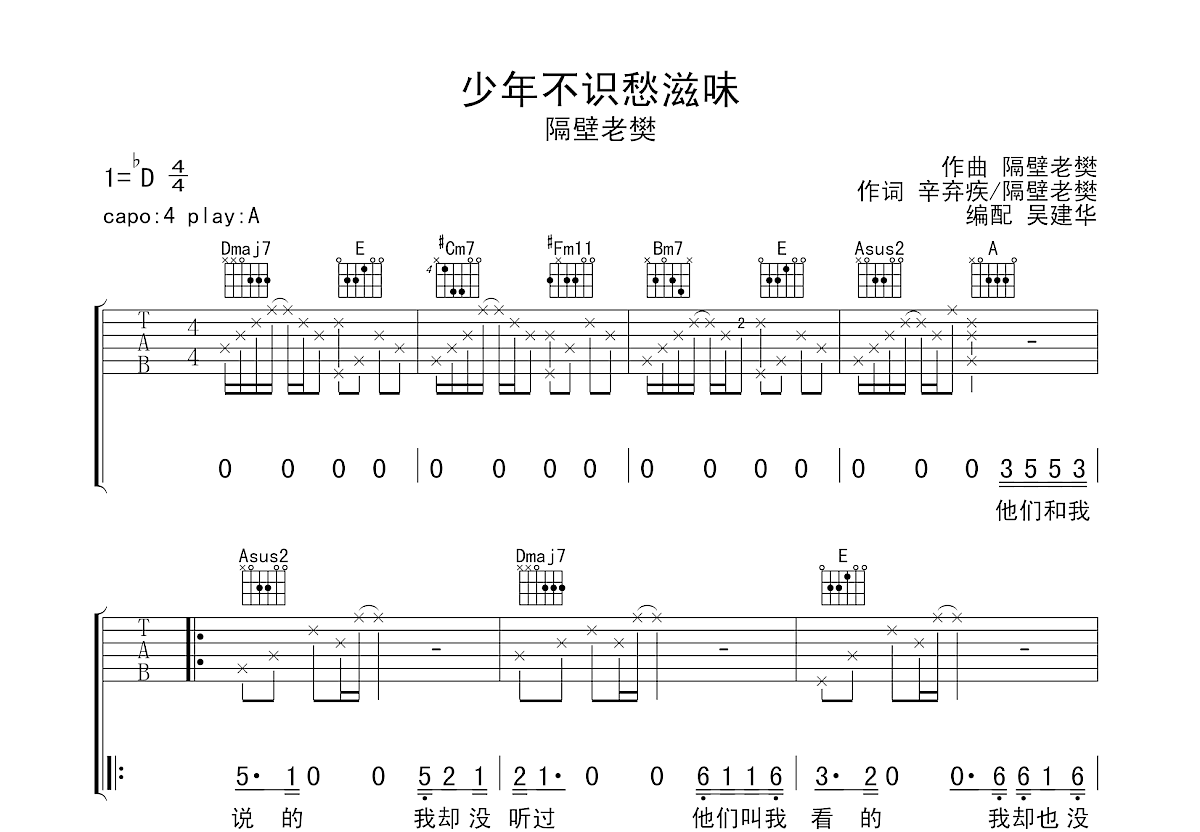 少年不识愁滋味吉他谱预览图