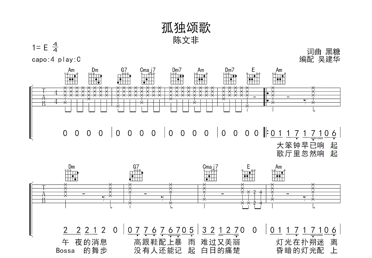 孤独颂歌吉他谱预览图