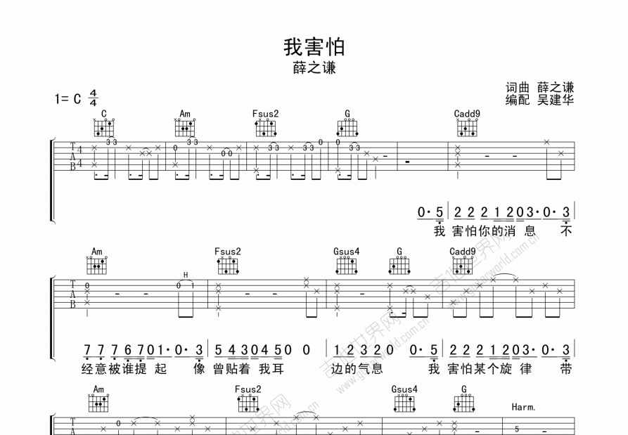 我害怕吉他谱预览图