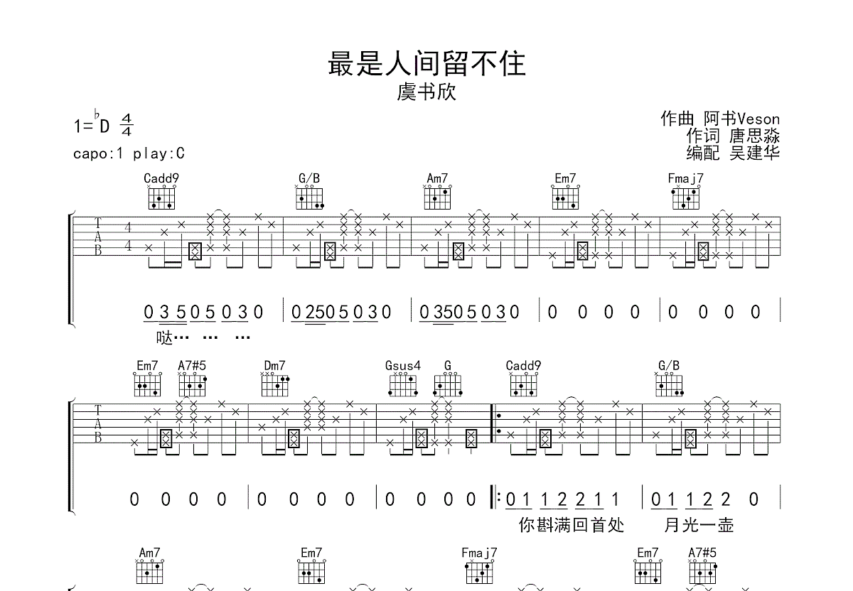 最是人间留不住吉他谱预览图